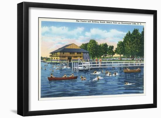 Chautauqua Lake, New York - Bemus Point, View of Casino and Beach-Lantern Press-Framed Art Print