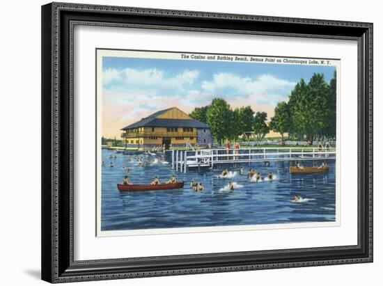 Chautauqua Lake, New York - Bemus Point, View of Casino and Beach-Lantern Press-Framed Art Print