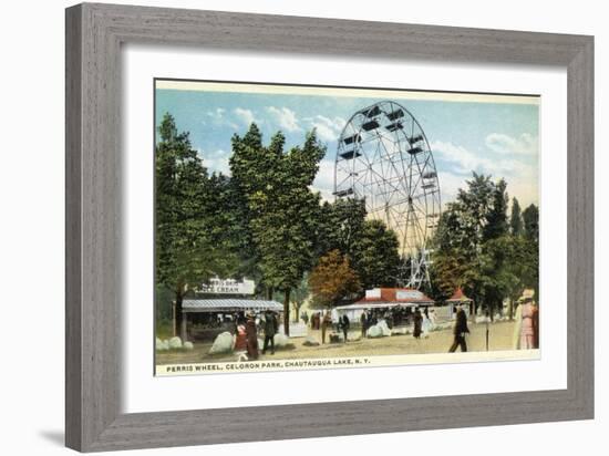 Chautauqua Lake, New York - Celoron Park; Ferris Wheel View-Lantern Press-Framed Art Print