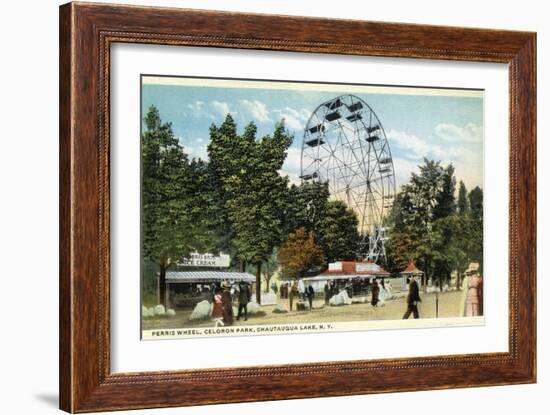 Chautauqua Lake, New York - Celoron Park; Ferris Wheel View-Lantern Press-Framed Art Print