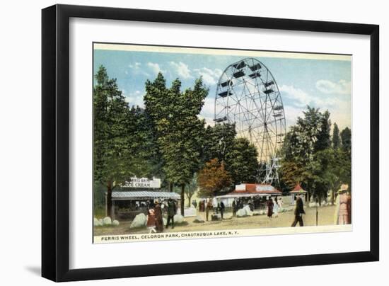 Chautauqua Lake, New York - Celoron Park; Ferris Wheel View-Lantern Press-Framed Art Print