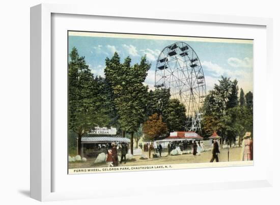 Chautauqua Lake, New York - Celoron Park; Ferris Wheel View-Lantern Press-Framed Art Print