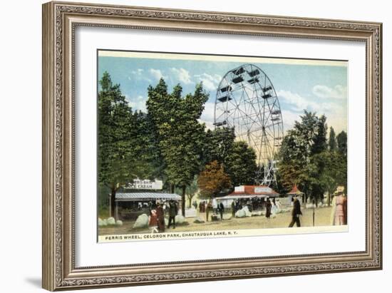 Chautauqua Lake, New York - Celoron Park; Ferris Wheel View-Lantern Press-Framed Premium Giclee Print