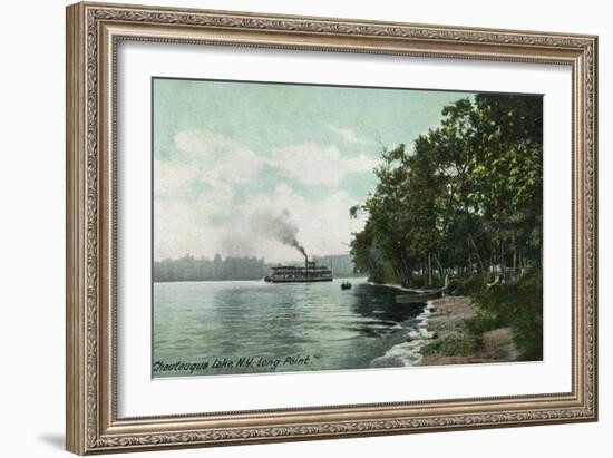 Chautauqua Lake, New York - Long Point View of Steamer-Lantern Press-Framed Art Print