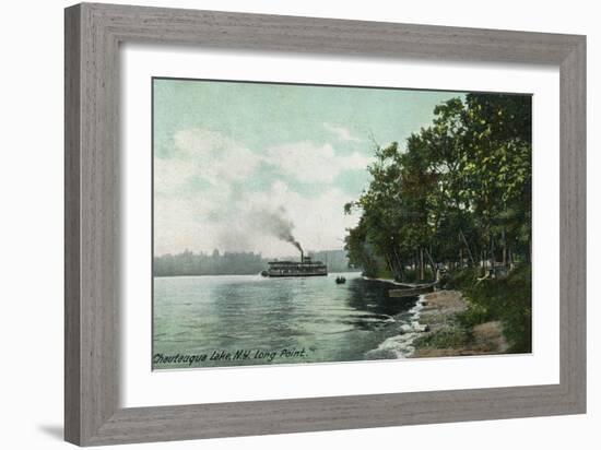 Chautauqua Lake, New York - Long Point View of Steamer-Lantern Press-Framed Art Print