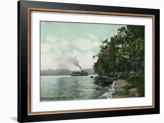 Chautauqua Lake, New York - Long Point View of Steamer-Lantern Press-Framed Art Print