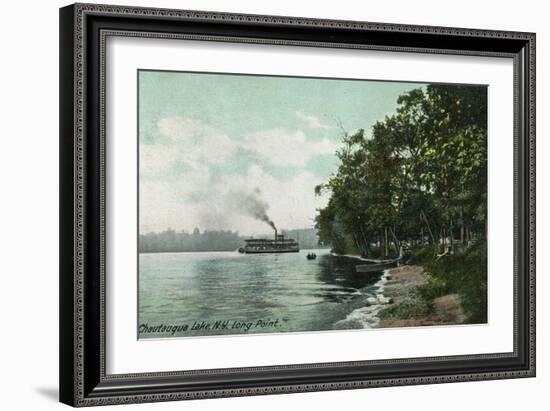 Chautauqua Lake, New York - Long Point View of Steamer-Lantern Press-Framed Art Print