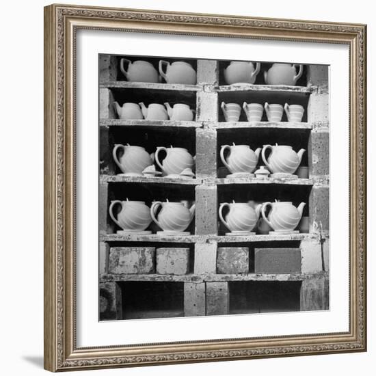 Cheap Chinaware Saucers, Cups, Teapots, Etc Standing on Racks in Pottery of the Hall China Co-Walker Evans-Framed Photographic Print