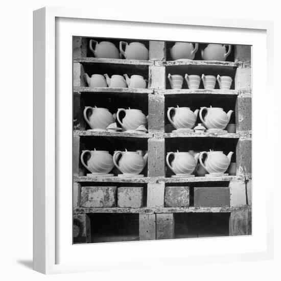 Cheap Chinaware Saucers, Cups, Teapots, Etc Standing on Racks in Pottery of the Hall China Co-Walker Evans-Framed Photographic Print