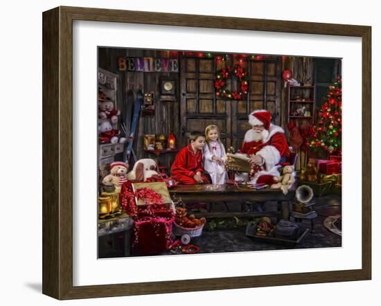 Checking His List Boys and Girls-Santa’s Workshop-Framed Giclee Print