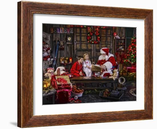 Checking His List Boys and Girls-Santa’s Workshop-Framed Giclee Print