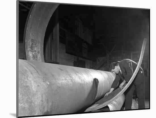 Checking the Curve of a Steel Plate, Edgar Allens Steel Foundry, Sheffield, Yorkshire, 1964-Michael Walters-Mounted Photographic Print