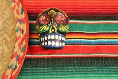 Fiesta Mexican Poncho Rug in Bright Colors with Sombrero Candy Skull Background with Copy Space-cheekylorns-Framed Photographic Print