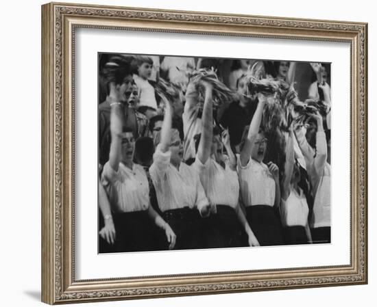 Cheerleaders at Sharon Springs Basketball Game-George Silk-Framed Photographic Print