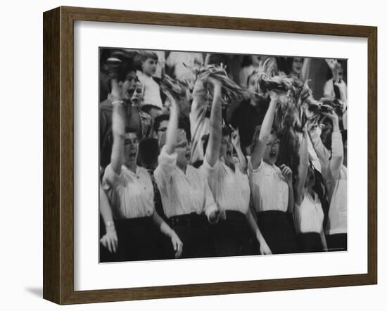 Cheerleaders at Sharon Springs Basketball Game-George Silk-Framed Photographic Print