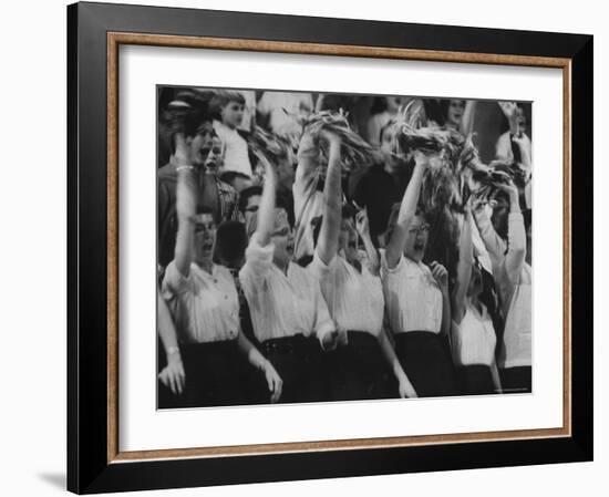 Cheerleaders at Sharon Springs Basketball Game-George Silk-Framed Photographic Print