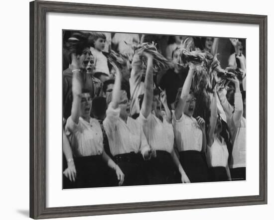 Cheerleaders at Sharon Springs Basketball Game-George Silk-Framed Photographic Print