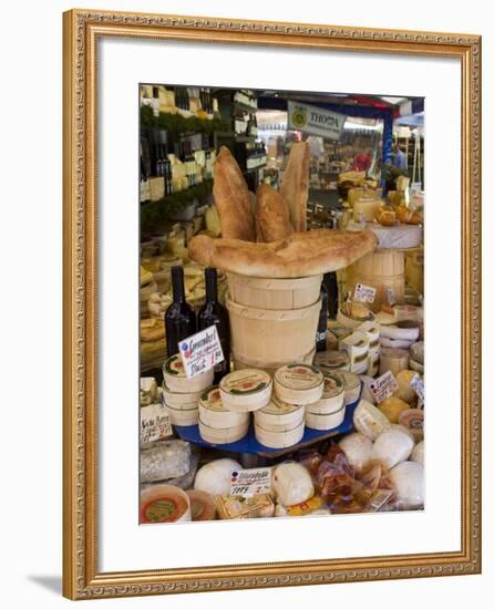 Cheese and Bread on Food Stall at Viktualienmarkt, Munich, Bavaria, Germany-Yadid Levy-Framed Photographic Print