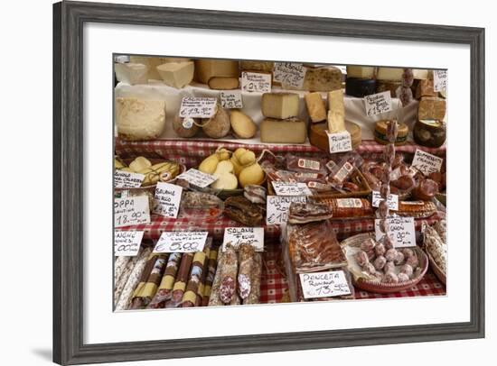 Cheese and Salamis at Papiniano Market, Milan, Lombardy, Italy, Europe-Yadid Levy-Framed Photographic Print