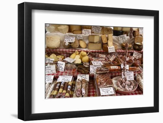Cheese and Salamis at Papiniano Market, Milan, Lombardy, Italy, Europe-Yadid Levy-Framed Photographic Print