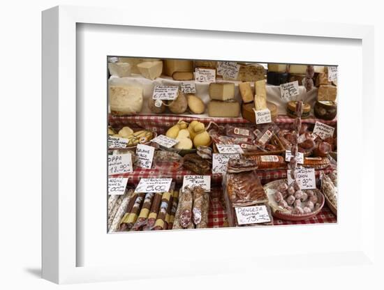 Cheese and Salamis at Papiniano Market, Milan, Lombardy, Italy, Europe-Yadid Levy-Framed Photographic Print