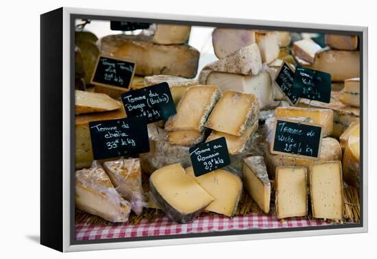 Cheese for Sale at a Market Stall, Lourmarin, Vaucluse, Provence-Alpes-Cote D'Azur, France-null-Framed Stretched Canvas