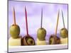 Cheese, Olives and Anchovies on Cocktail Sticks-null-Mounted Photographic Print