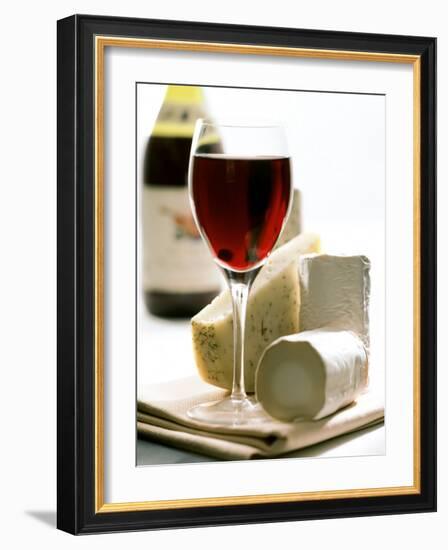 Cheese Still Life with Red Wine-Alena Hrbkova-Framed Photographic Print