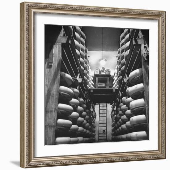 Cheeses Being Washed at Cheese Factory-William Vandivert-Framed Photographic Print