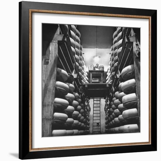 Cheeses Being Washed at Cheese Factory-William Vandivert-Framed Photographic Print