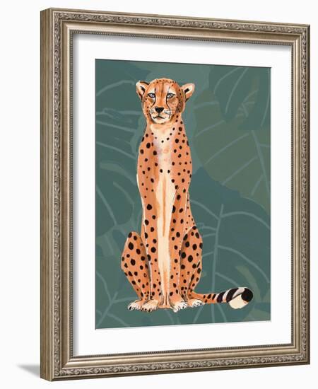 Cheetah Retro On Leaf Pattern-Patricia Pinto-Framed Art Print