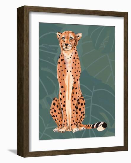 Cheetah Retro On Leaf Pattern-Patricia Pinto-Framed Art Print