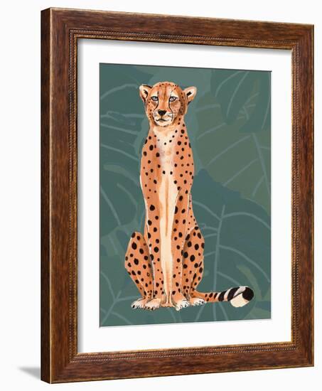 Cheetah Retro On Leaf Pattern-Patricia Pinto-Framed Art Print