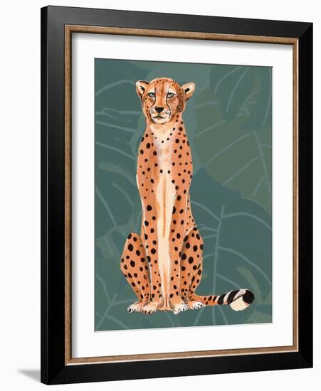 Cheetah Retro On Leaf Pattern-Patricia Pinto-Framed Art Print