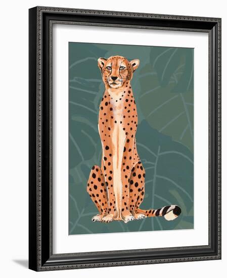 Cheetah Retro On Leaf Pattern-Patricia Pinto-Framed Art Print