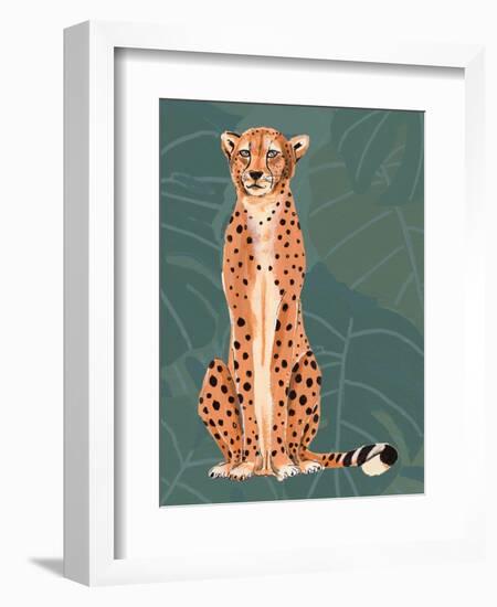 Cheetah Retro On Leaf Pattern-Patricia Pinto-Framed Premium Giclee Print