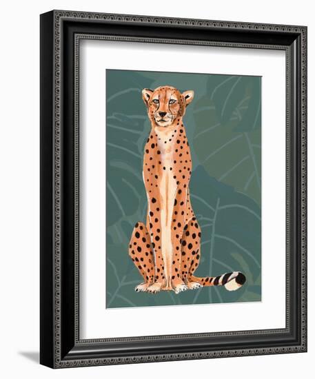 Cheetah Retro On Leaf Pattern-Patricia Pinto-Framed Premium Giclee Print