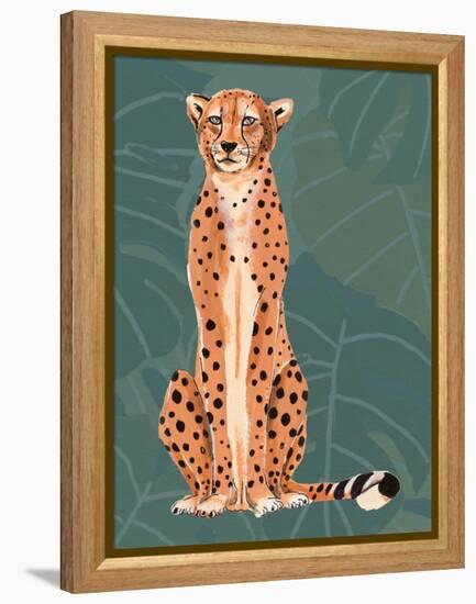 Cheetah Retro On Leaf Pattern-Patricia Pinto-Framed Stretched Canvas