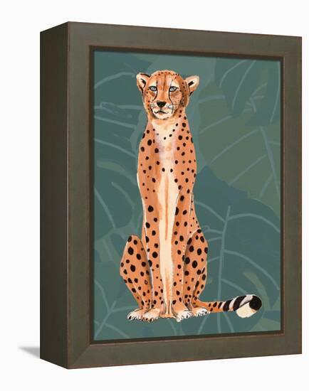 Cheetah Retro On Leaf Pattern-Patricia Pinto-Framed Stretched Canvas