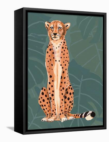 Cheetah Retro On Leaf Pattern-Patricia Pinto-Framed Stretched Canvas