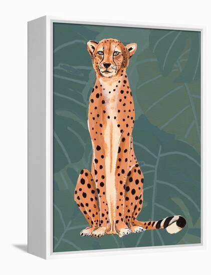 Cheetah Retro On Leaf Pattern-Patricia Pinto-Framed Stretched Canvas