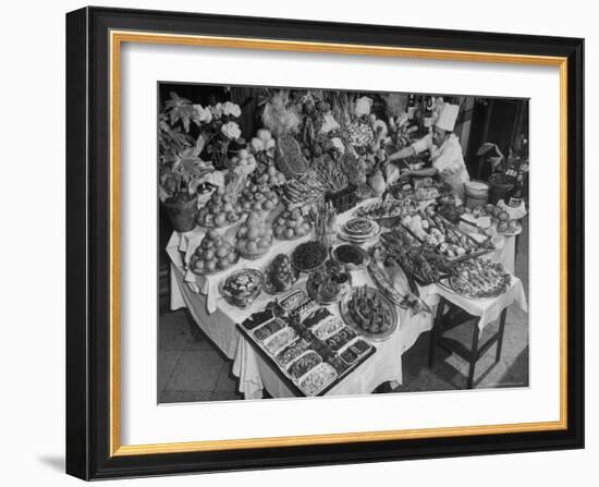 Chef Domenico Giving Final Touch to Magnificent Display of Food on Table at Passeto Restaurant-Alfred Eisenstaedt-Framed Photographic Print