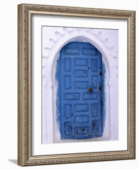 Chefchaouen Blue Door and Whitewashed Walls - Typical in Rif Mountains Town of Chefchaouen, Morocco-Andrew Watson-Framed Photographic Print