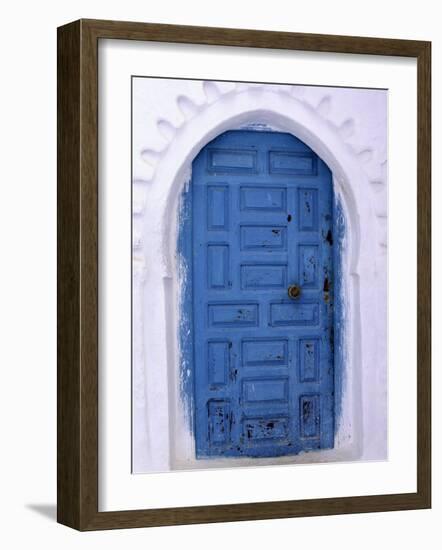 Chefchaouen Blue Door and Whitewashed Walls - Typical in Rif Mountains Town of Chefchaouen, Morocco-Andrew Watson-Framed Photographic Print