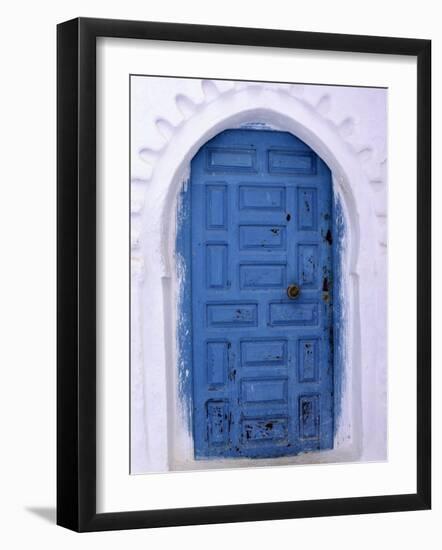 Chefchaouen Blue Door and Whitewashed Walls - Typical in Rif Mountains Town of Chefchaouen, Morocco-Andrew Watson-Framed Photographic Print