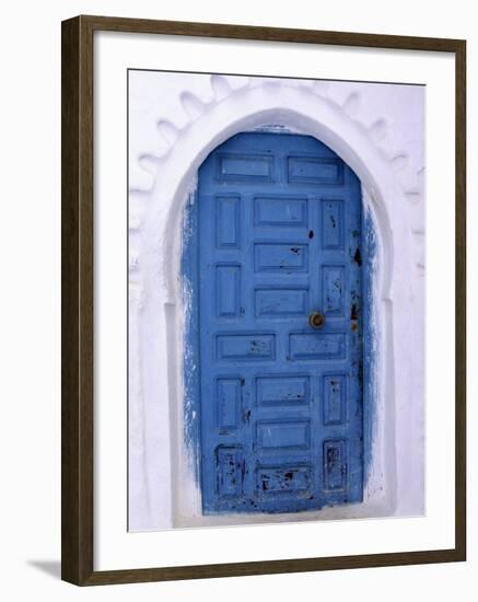 Chefchaouen Blue Door and Whitewashed Walls - Typical in Rif Mountains Town of Chefchaouen, Morocco-Andrew Watson-Framed Photographic Print