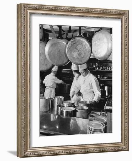 Chefs Cooking in a Restaurant Kitchen at Radio City-Bernard Hoffman-Framed Photographic Print