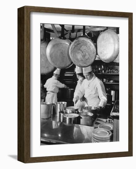 Chefs Cooking in a Restaurant Kitchen at Radio City-Bernard Hoffman-Framed Photographic Print