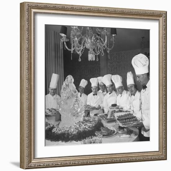 Chefs Lining Up Behind their Displays-Loomis Dean-Framed Photographic Print