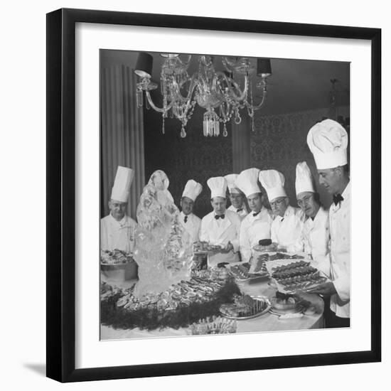 Chefs Lining Up Behind their Displays-Loomis Dean-Framed Photographic Print